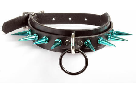 Blue Spikes Choker Collar with Black O-Ring