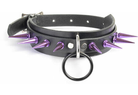 Purple Spiked Choker Collar with Black O-ring