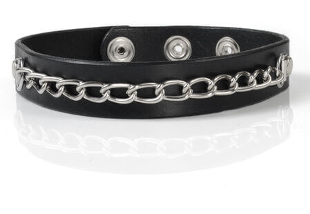 Leather choker with silver overlay chain
